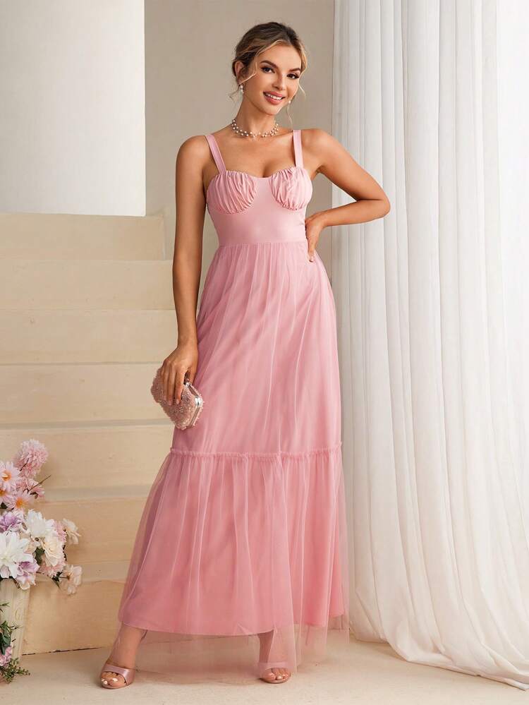 Ladies' Pleated Mesh Cami Dress