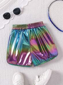 SHEIN Young Girl Ombre Metallic Elastic Waist Shorts