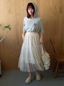 FRIFUL 女性網紗和褶邊中長裙 - 米色 - 查看 2