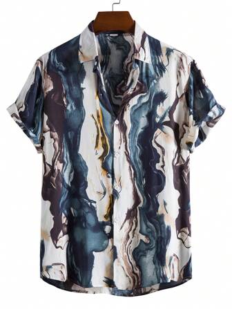 男士休闲扎染短袖衬衫，春夏款