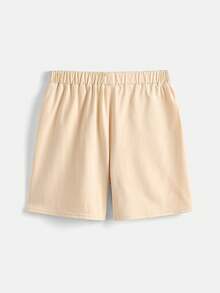 SHEIN Bộ áo thun cổ tròn họa tiết chữ Tween Loose Fit + quần short - Màu Khaki - Xem 7