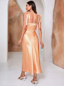 GENKIRA Women's Pleated Fish Tail Sleeveless Cami Dress - Champagne - View 2