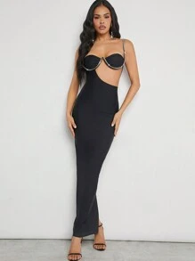 Hauture 水钻饰边镂空紧身连衣裙圣诞连衣裙 - 黑色 - 查看 4