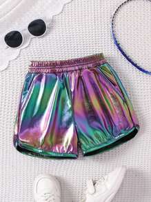 SHEIN Young Girl Ombre Metallic Elastic Waist Shorts