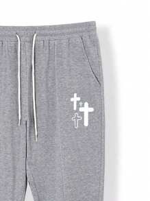 Manfinity EMRG Men's Cross Printed Drawstring Waist Joggers, For Rave