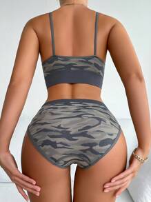 Yoga Camouflage Print Seamless Bra & Panty Lingerie Set - Multicolor - View 2