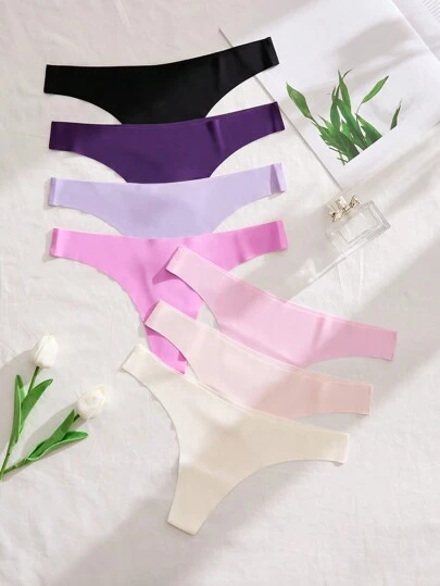 7 piezas Tangas sexys sin costuras de unicolor