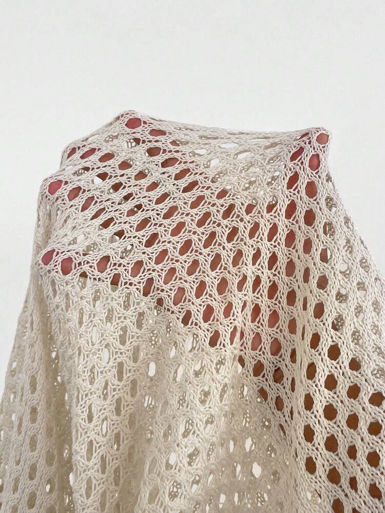 Plus Size Solid Color Hollow Knit Cover Up Summer