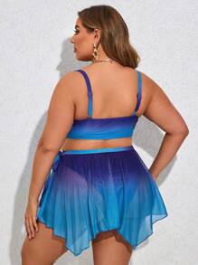 SHEIN Swim Curve Plus Size Ombre Bikini Set, Underwire Bikini Set With Cover Up Skirt Bathing Suit Beach Outfit Summer Vacation,Summer Beach - Multicolor - View 2