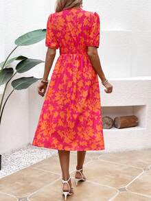 SHEIN VCAY Của phụ nữ Hoa In Ngắn Ống tay áo Bong bóng Đầm - Nhiều màu - Xem 2