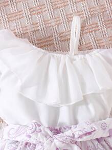 SHEIN Young Girl Fashionable Ruffle Edge Top And Floral Print Skirt Set For Summer - Multicolor - View 7