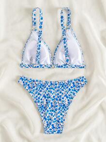 SHEIN Swim 花卉印花分體式比基尼套裝,上下分離 - 彩色 - 查看 4