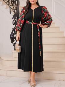 Modelyn Plus Size Women's Arabian Printed Lantern Sleeve Dress Long Evening Dresses - Multicolor - View 1