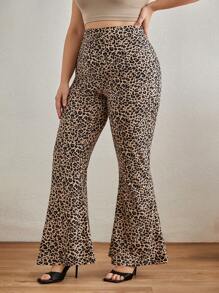 RueChic Leopard Print Flare Leg Pants - Multicolor - View 5