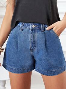 EMERY ROSE 女性褶皺寬鬆牛仔短褲媽媽短褲，媽媽短褲