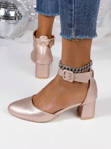 女士厚底高跟时尚露跟舒适带扣凉鞋 - 香檳色 - 查看 4