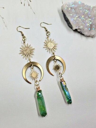 Fairycore 1pair Crystal Quartz Sun & Moon Earrings