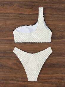 SHEIN Swim Color-Block Contrast Binding Two-Piece Bikini Set, Summer Beach - Beige - View 2