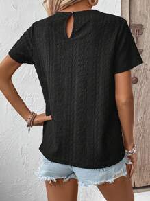 EMERY ROSE Camisa De Mujer Con Cuello Redondo Y Manga Corta Con Remiendos De Encaje