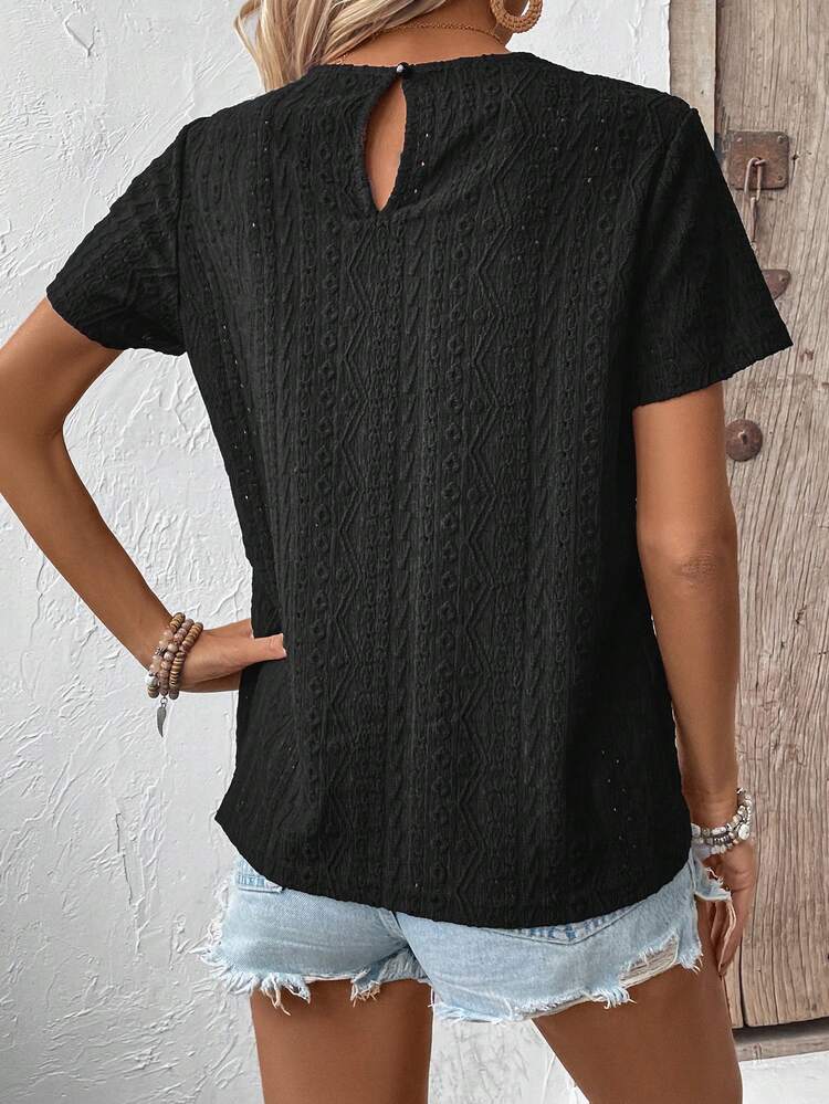 Women's Round Neck Short Sleeve T-Shirt With Lace Patchwork
