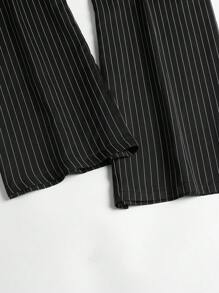 SHEIN LUNE Plus Size Women's Vertical Striped Straight Leg Pants Fall Cloth For Women - Black - View 7