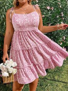Flirla Plus Size Floral Print Strappy Dress - Pink - View 5