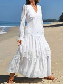 RueChic White Embroidery Dress - White - View 5