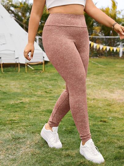 SHEIN Essnce Plus Size Women's Summer Casual Sports Leggings Trousers, Pink Women's Bottoms, High Waist Leggings
