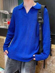 Claim Dot Men's Long Sleeve Polo Neck Sweater - Blue - View 3