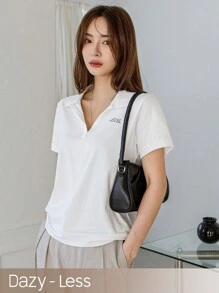 Dazy-Less Của phụ nữ Thường xuyên Vai Thon gọn Cổ áo Polo Áo thun Với In thư - trắng - Xem 1