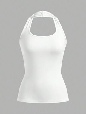 SHEIN EZwear 여성용 긴 캐주얼 홀터 탑, 여름철에 적합, 슬림핏