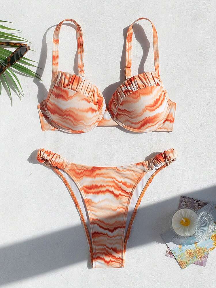 Women's All Over Print Bra & Swim Trunk Bikini Set Summer Beach