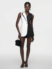 Maija 女士色塊無袖連身褲 - 黑與白 - 查看 5