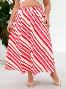 SHEIN VCAY Falda Suelta De Tamaño Grande Con Rayas Para Vacaciones - Multicolor - Ver 1