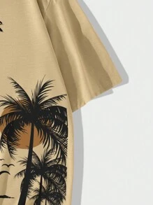 ROMWE MEN Men Tropical Print Tee - Apricot - View 6