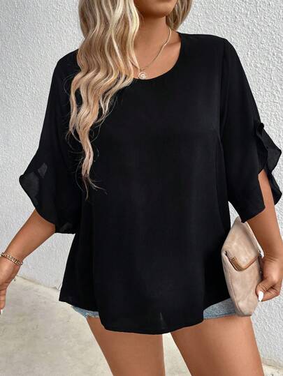 SHEIN LUNE CURVE 加大碼女士純色圓領上衣
