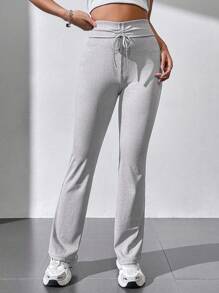 SHEIN Unity Women's Tie Front Flared Pants - Grey - View 6