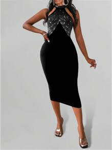 Lyxana Sleeveless Fashionable Rhinestone Decor Bodycon Dress