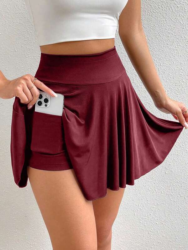 Chiquease Ladies' Solid Color Skirted Shorts With Pockets