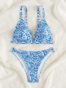 SHEIN Swim 花卉印花分體式比基尼套裝,上下分離 - 彩色 - 查看 7