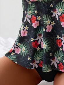 SHEIN Swim Summer Tropical Print Cami Plain Triangle Briefs Tankini Set - Multicolor - View 7