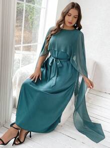 Modelyn Vestido de noche largo con capa de estilo árabe para mujer talla grande