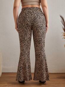 RueChic Leopard Print Flare Leg Pants - Multicolor - View 2