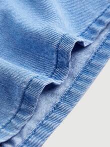 SHEIN MOD High Waisted Blue Denim Skirt With Bow Decoration - Light Wash - View 3