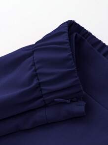 Calvaya Pantalones De Pierna Recta Casuales De Cintura Elástica Y Talla Grande En Color Sólido - Azul Marino - Ver 3