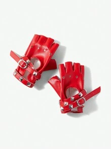 SHEIN ICON 1pair Boho/Street Style Ripped Hole Wasteland Aesthetic Fingerless Gloves With Metallic Stud, Suitable For Casual