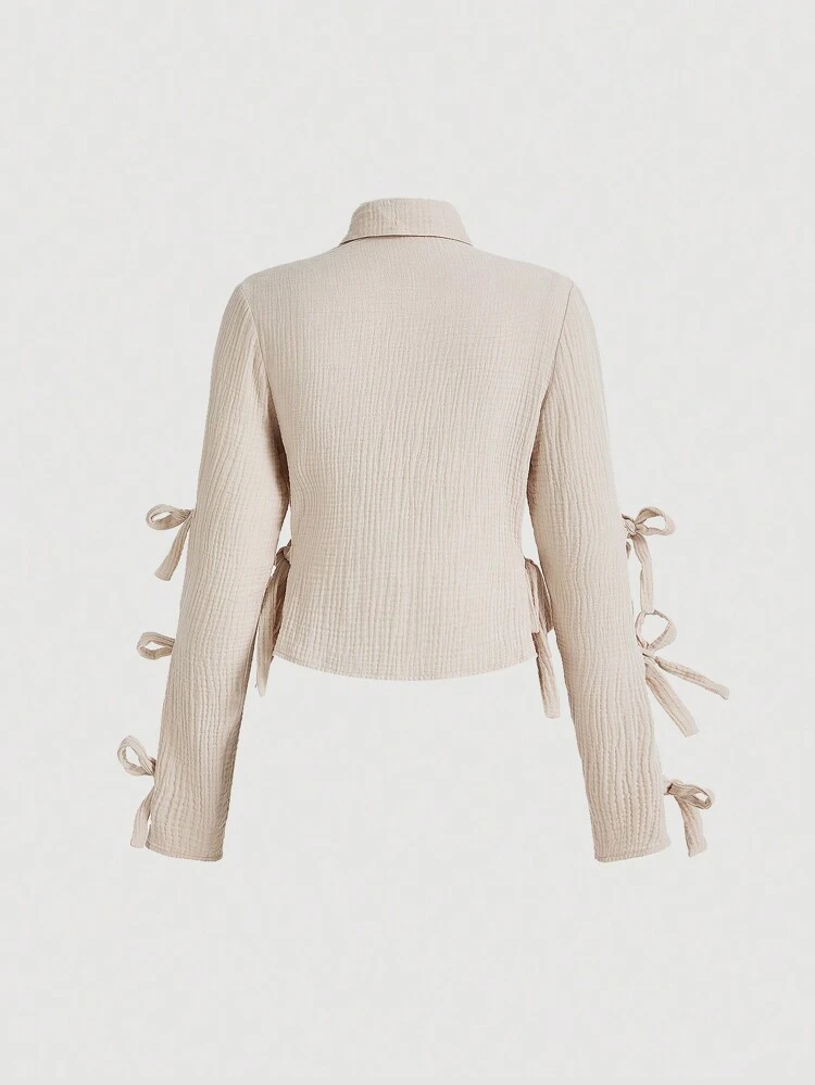 Solid Textured Shirt With Butterfly Tie