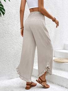 SHEIN VCAY Women's High Waist Wrap Front Wide Leg Pants - Khaki - View 2