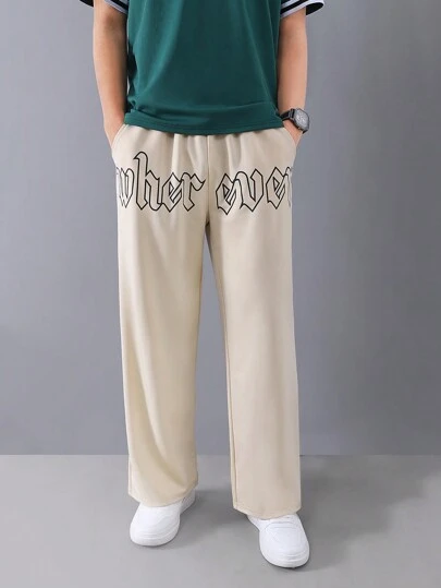 青少年男孩字母印花彈性腰長褲