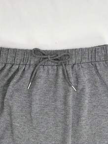 INAWLY Kích thước lớn Màu thuần Eo dây rút Váy midi - Màu xám đen - Xem 3